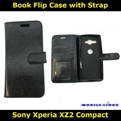 Book Flip Case with Strap For Sony Xperia XZ2 Compact H8324 Slim Fit Look